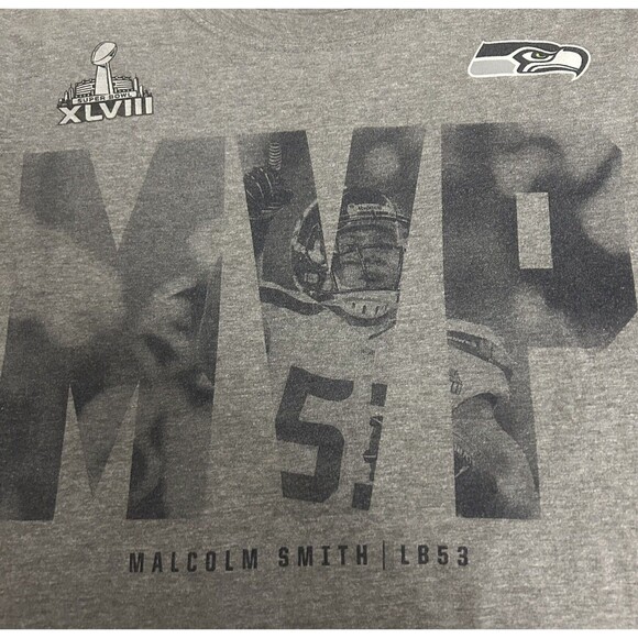Seattle Seahawks Super Bowl MVP Malcolm Smith Men's S Gray Nike Long T-Shirt - Picture 5 of 13
